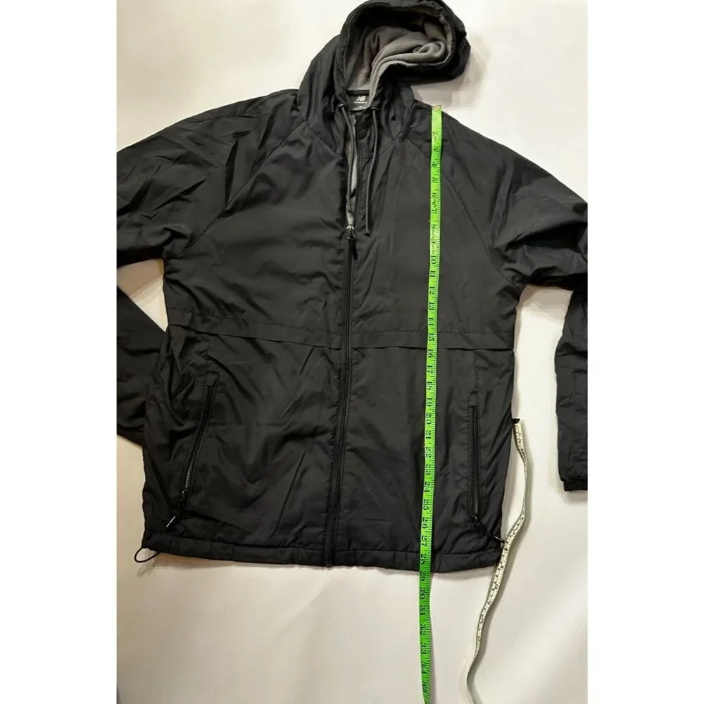 New Balance Lightweight Hooded Windbreaker Jacket M Gray Fleece Lined Running